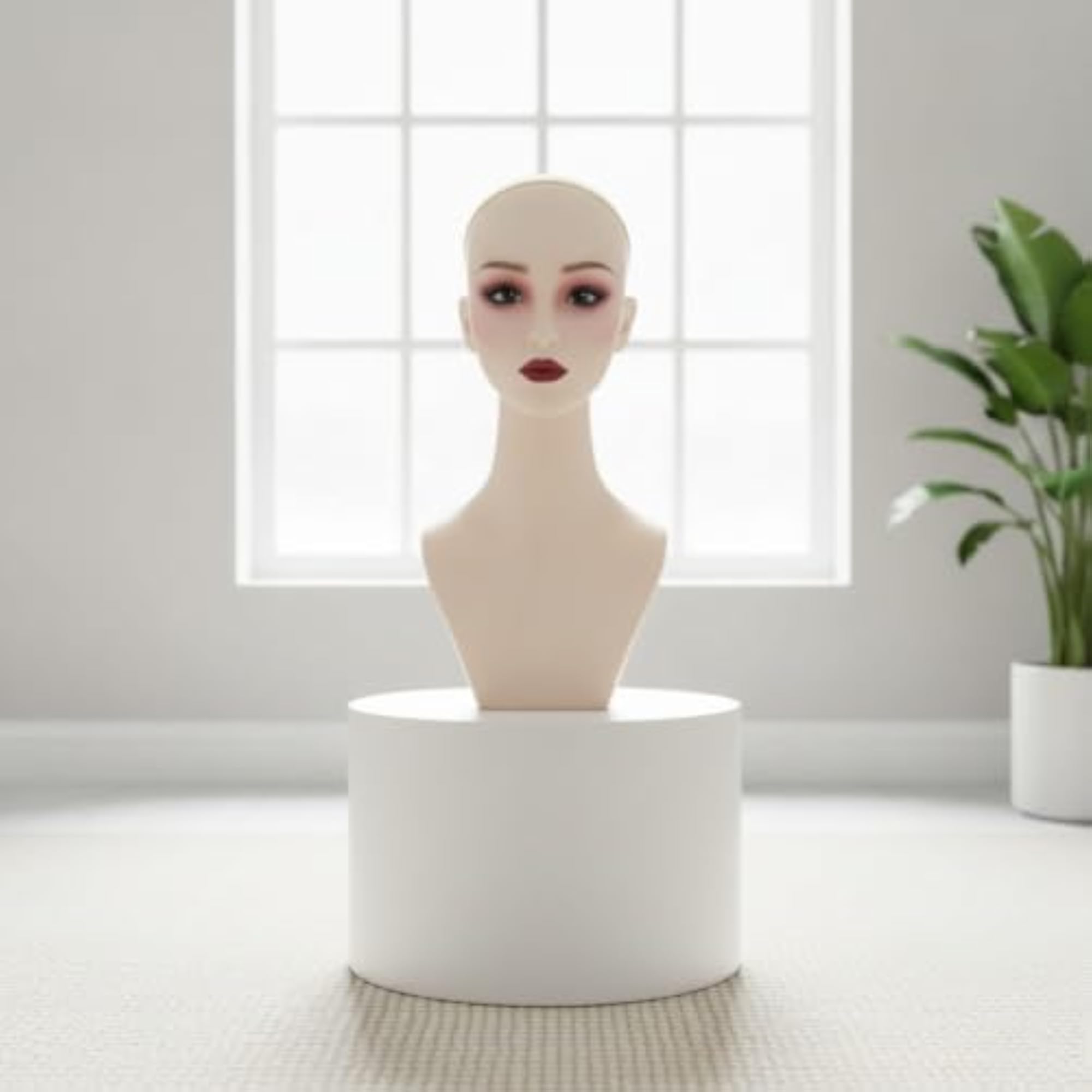 Cream-Beige Mannequin Head with Shoulders for Display